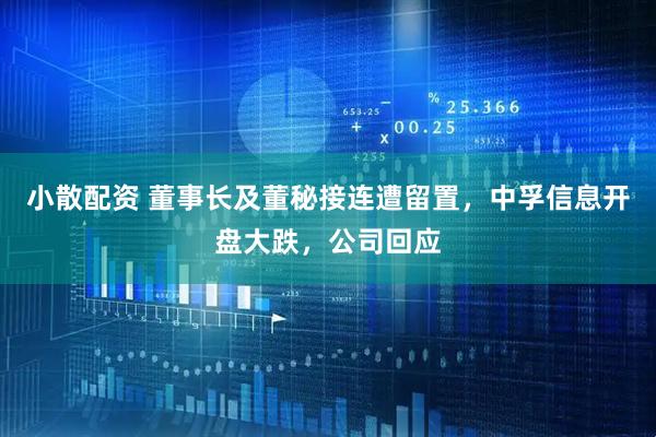 小散配资 董事长及董秘接连遭留置，中孚信息开盘大跌，公司回应